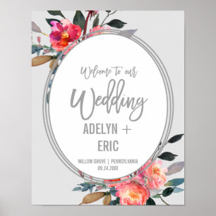 Póster Gris moderno   Bienvenida del Boda de la flor de i