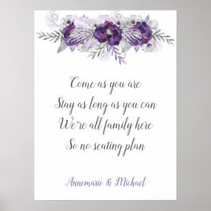 Póster Gris morado plateado sin Boda del plan de asiento 