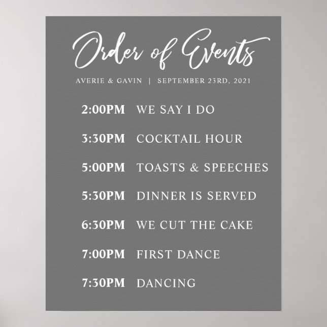Póster Gris Orden de Eventos Poster de calendario de días (Frente)
