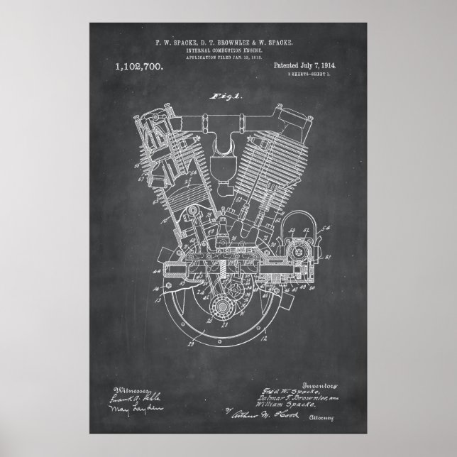 Póster Gris | Patente interna del motor de combustión (Frente)