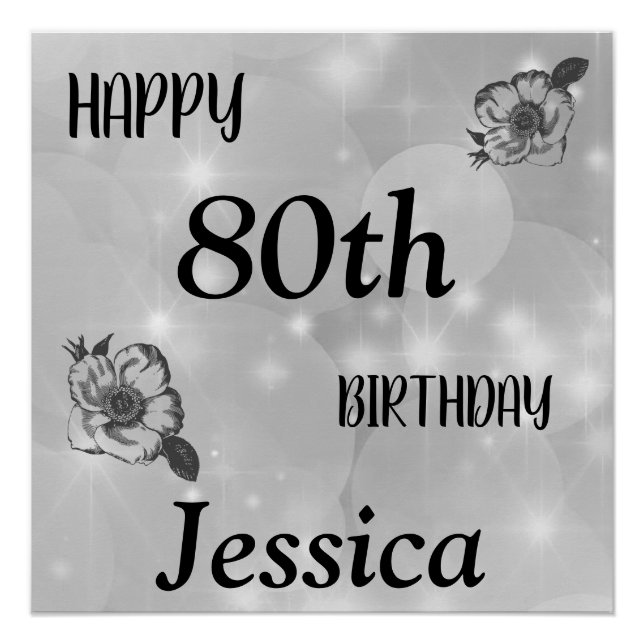 Póster Gris plateado Feliz cumpleaños 80 (Anverso)