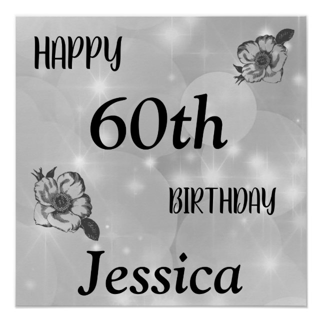 Póster Gris plateado Feliz cumpleaños número 60 (Anverso)
