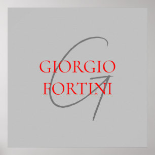 Póster Gris Rojo Tu Nombre Inicial Monograma Moderno