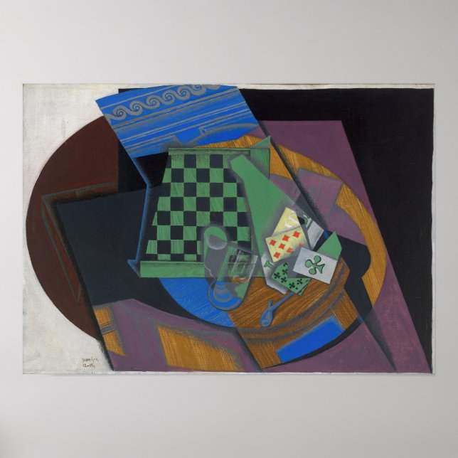 Póster Gris - Tablero De Cheques Y Tarjetas De Jugar (Frente)