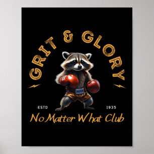 Póster Grit Glory Boxing Raccoon - No What Club Pegatina