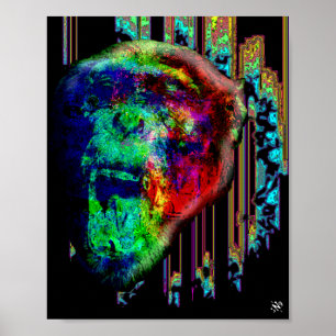 Póster Gritando chimpancé psicodélico v1
