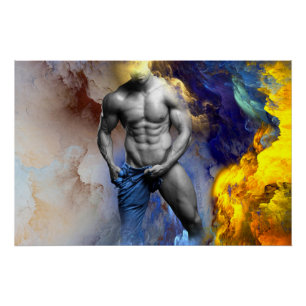 Póster Grito de la figura muscular masculina en escala de
