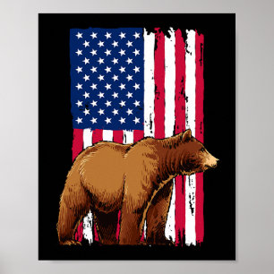 Póster Grizzly Bear ama la bandera estadounidense
