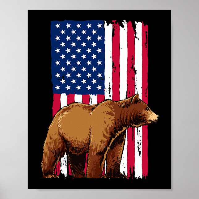 Póster Grizzly Bear ama la bandera estadounidense (Frente)