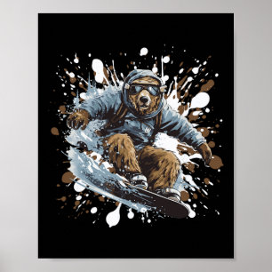 Póster Grizzly Bear Animal Snowboard Deportes Snowboard