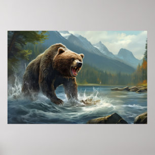 Póster Grizzly Bear Animal Wilderness Colorness