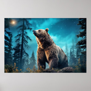 Póster Grizzly Bear Animal Wilderness Colorness