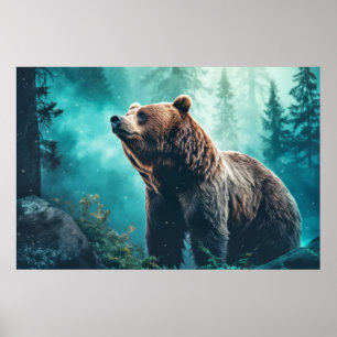 Póster Grizzly Bear Animal Wilderness Colorness