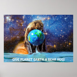 Póster Grizzly Bear Holding Planet Earth Art Poster