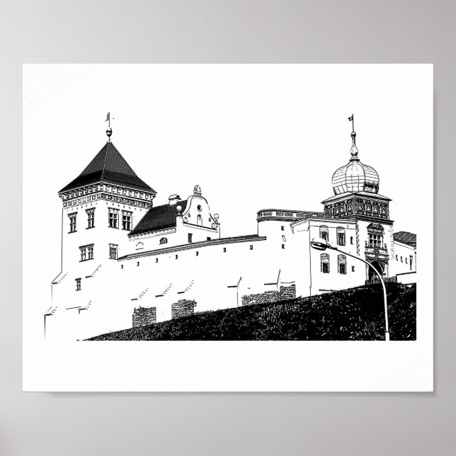 Póster Grodno Belarus Architecture Castle Sketch (Frente)