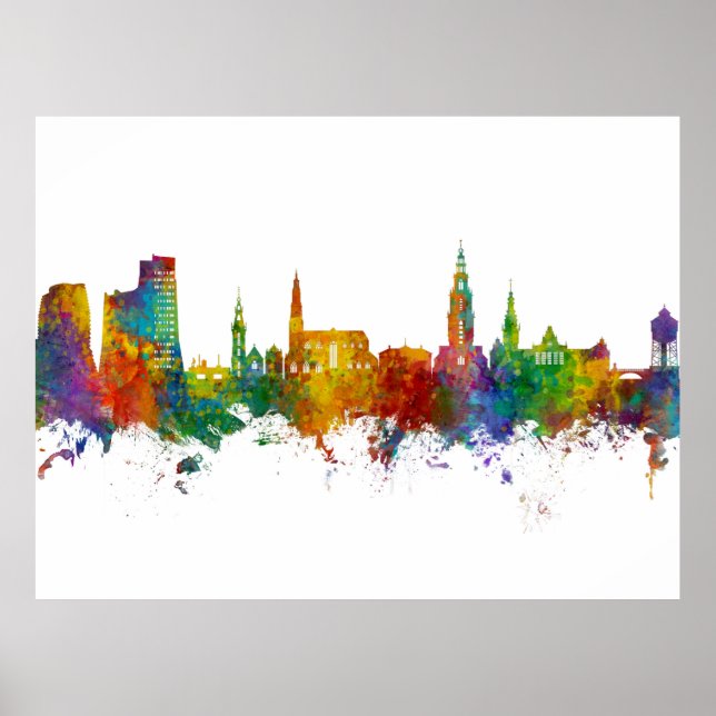 Póster Groningen Skyline Países Bajos (Frente)