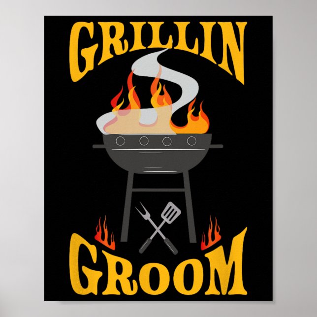 Póster Groom Bbq Grill Smoker Y Chef De Barbacoa (Frente)