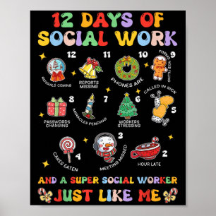 Póster Groovy 12 Días De Navidad De Trabajo Social Escuel