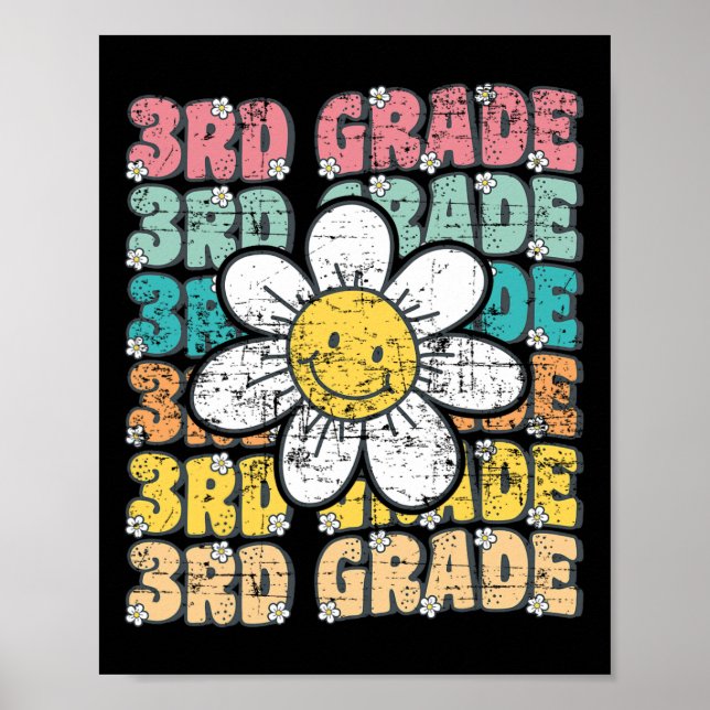 Póster Groovy 3º Grado De Vuelta A La Escuela Primer Día  (Frente)
