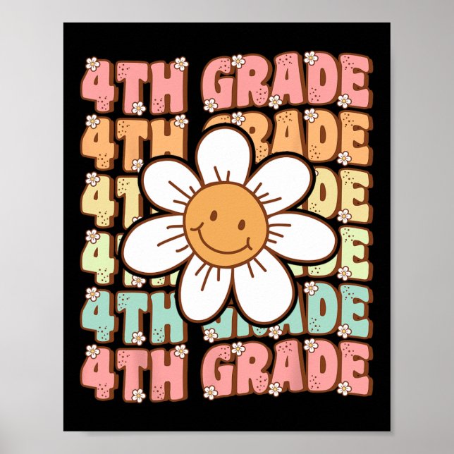 Póster Groovy 4º Grado De Vuelta A La Escuela Primer Día  (Frente)