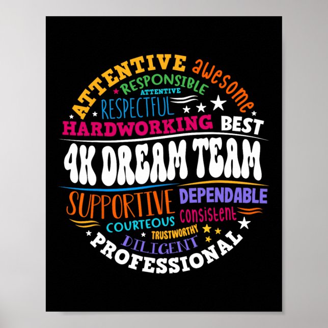 Póster Groovy 4k Teacher de equipo de sueño Kindergarten  (Frente)