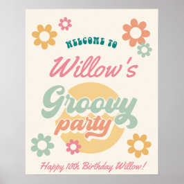 Póster Groovy 60's 70's Flowers Birthday Party Welcome
