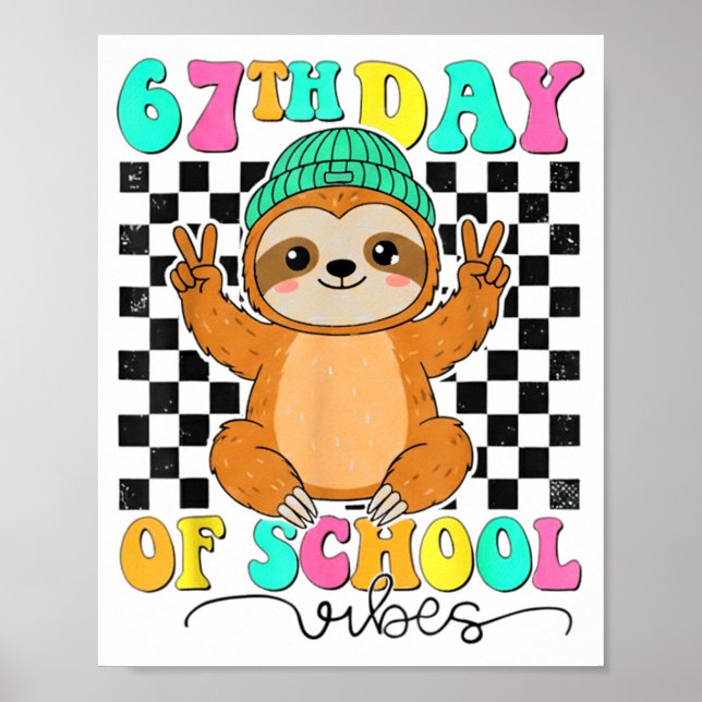 Póster Groovy 67 Days Of School Funny 67 Students Peace S (Frente)