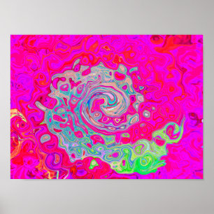 Póster Groovy Abstract Azul Teal y Remolino Rojo