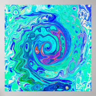 Póster Groovy Abstract Ocean Blue and Green Liquid Swirl