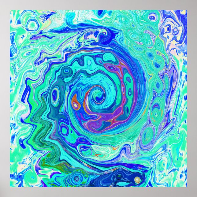 Póster Groovy Abstract Ocean Blue and Green Liquid Swirl (Frente)