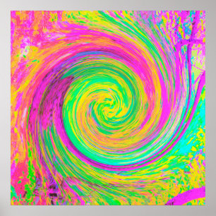 Póster Groovy Abstract Púrpura y Amarillo líquido Swirl