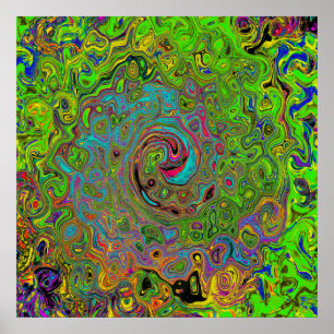 Póster Groovy Abstract Retro Lime Green and Blue Swirl