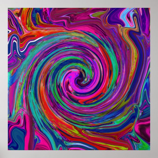 Póster Groovy Abstracto Retro Magenta Oscuro Remolino de  (Frente)