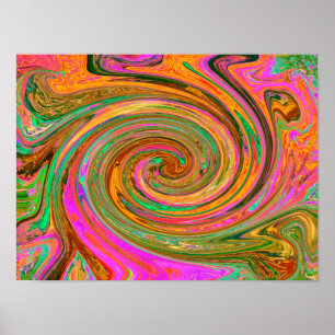 Póster Groovy Abstracto Retro Naranja y Verde Remolino