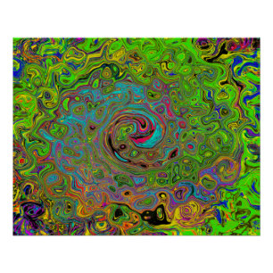 Póster Groovy Abstracto Retro Remolino Verde Lima y Azul
