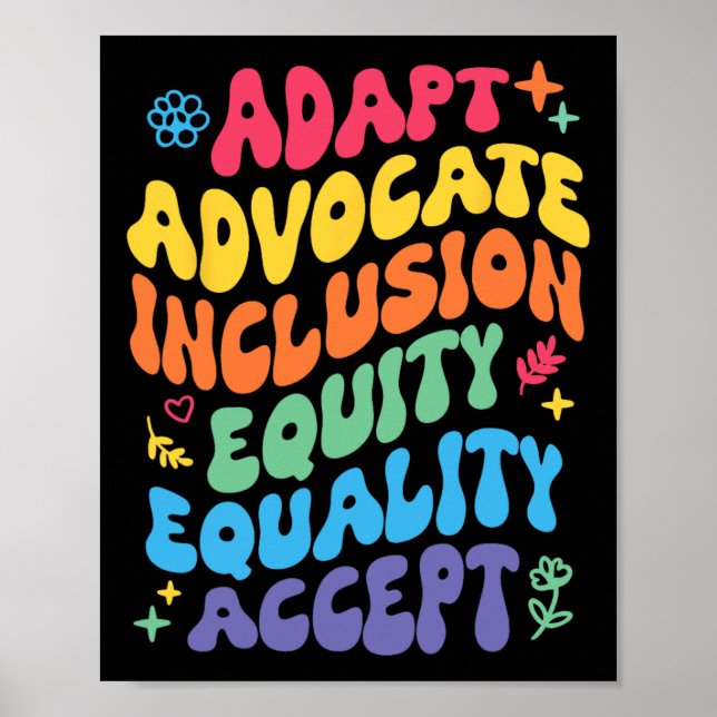 Póster Groovy Adapt Advocate Inclusion Equity Equality Ac (Frente)