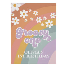 Groovy arcoiris retro primer cumpleaños