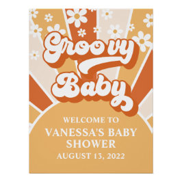 Póster Groovy Baby Retro Bienvenida a la Fiesta de Bebé