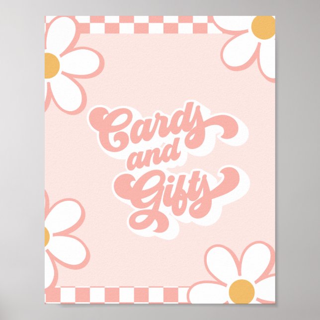 Póster Groovy Baby Shower Cards and Gifts Rótulo Pink Che (Frente)