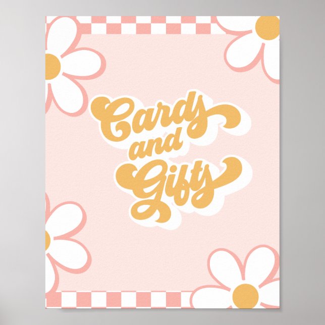 Póster Groovy Baby Shower Cards and Gifts Rótulo Pink Che (Frente)