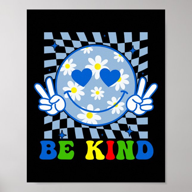Póster Groovy Be Kind Flor Amabilidad Sonrisa Face Autism (Frente)