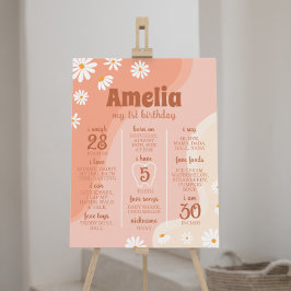 Póster Groovy Boho Daisy Primer Rótulo de cumpleaños