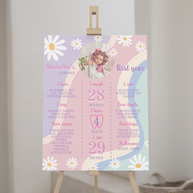 Póster Groovy Boho Daisy Primer Rótulo de cumpleaños (Subido por el creador)