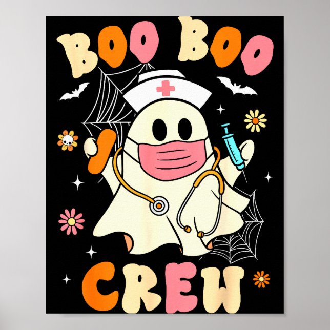Póster Groovy Boo Boo Crew Nurse Halloween Cute Ghost Wom (Frente)