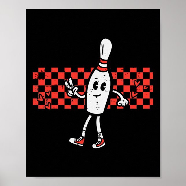 Póster Groovy Bowling Pin Peace Retro Bowler Niños Yo (Frente)