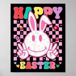 Póster Groovy Bunny Smile Face Happy Easter Day Men Kids