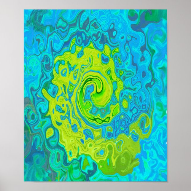Póster Groovy Chartreuse y Aquamarine Liquid Swirl (Frente)