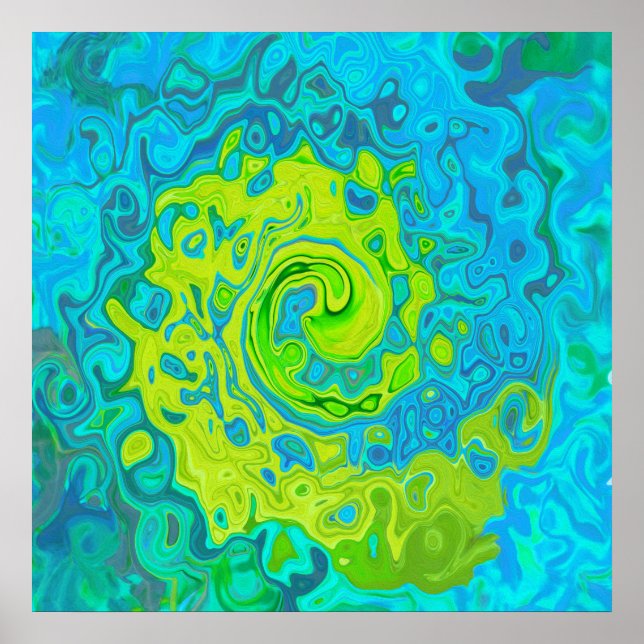 Póster Groovy Chartreuse y Aquamarine Liquid Swirl (Frente)
