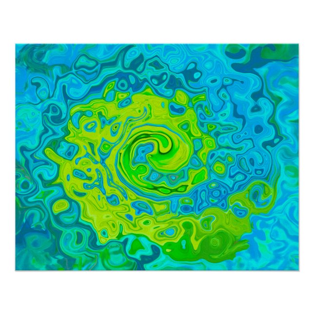 Póster Groovy Chartreuse y Aquamarine Liquid Swirl (Anverso)