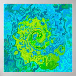 Póster Groovy Chartreuse y Remolino Líquido Acuamarina